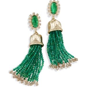 KENDRA SCOTT Green Emerald Illusion Decker Tassel Drop Earrings